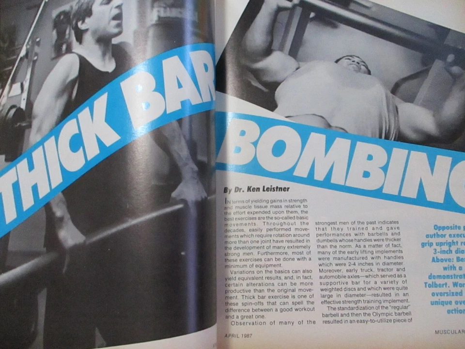 Archival magazine spread featuring Dr. Ken's thick-bar training article